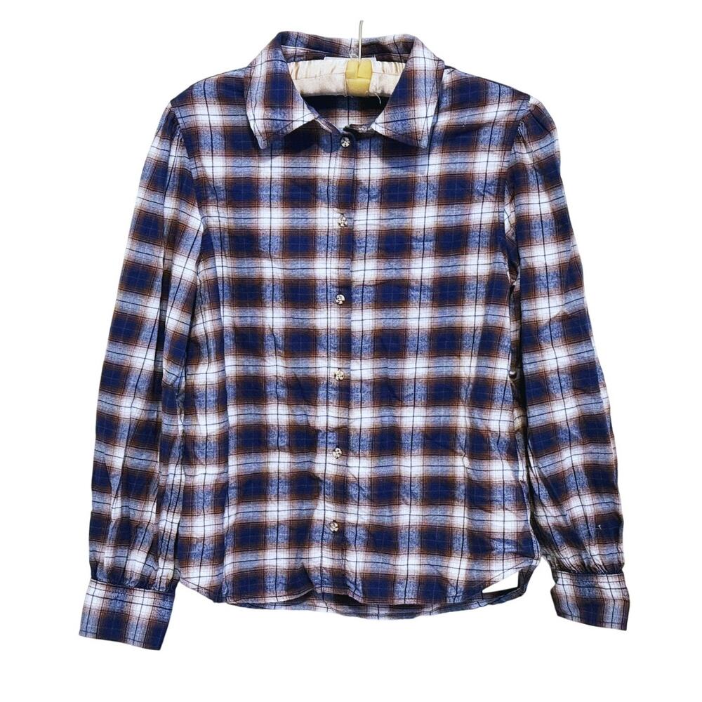 Something Navy Womens Plaid Flannel Button Up Shirt Size Small Cozy Cabin Indie